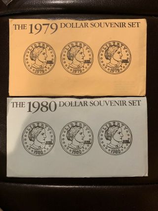 1979 1980 Susan B.  Anthony Dollars Souvenir 6 Coin Set P D S Envelope Sba