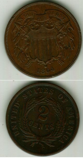 Xf 1864 2 Cent Coin