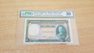 Straits Settlements 10 Dollars 1935 Pmg 30 King George V