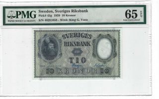 P - 43g 1959 10 Kronor,  Sweden,  Sveriges Riksbank,  Pmg 65epq Gem