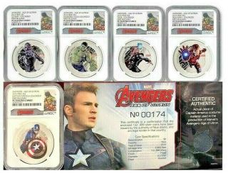 2015 $2 5 - Coin Set Avengers - Age Of Ultron Ngc Pf70 First Relases Pop Of 140