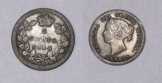 1858 Canada Sterling Silver Victoria 5 Cents First Year Vf Inv 372 - 5