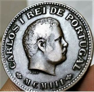 India Portuguese,  1/4 Tanga,  Carlos I,  Lisboa,  1903,  Bronze Coin (b - 481)