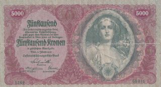5000 Kronen Fine Banknote From Austria 1922 Pick - 79