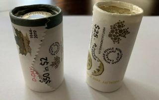 2019 Roll Of $2 Toonies & 2019 Roll Of $1 Loonies From Canadian