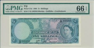 Government Of Fiji Fiji 5 Shillings 1964 Pmg 66epq