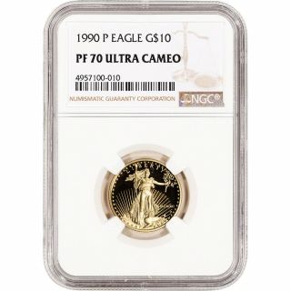 1990 - P American Gold Eagle Proof 1/4 Oz $10 - Ngc Pf70 Ucam
