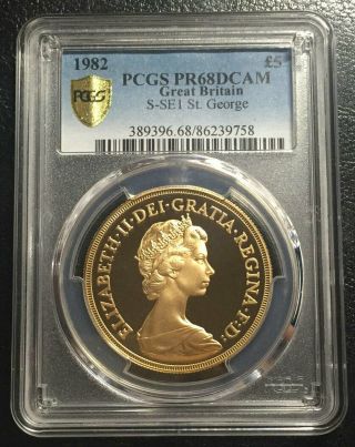 Great Britain £5 Gold 1982 Pcgs Pr68dcam Key Date Mintage 2,  500 Only