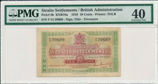 Britisn Administration Straits Settlements 10 Cents 1919 Pmg 40