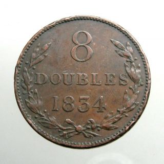 1834 Island Of Guernsey Copper 8 Double_under Queen Victoria_large Coin