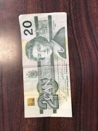 1991 Canada $20 Bill Twenty Dollars Canadian Paper Money Circulated