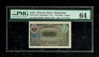 India Princely States/hyderabad | 1950 | 1 Rupee,  Cvs Rao | Pick 272f | Pmg - 64