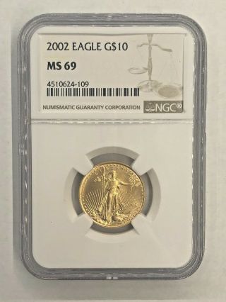 Ngc 2002 G$10 Gold American Eagle Ms69 1/4oz