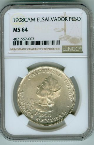 Ngc Ms 64 1908 Cam El Salvador Peso