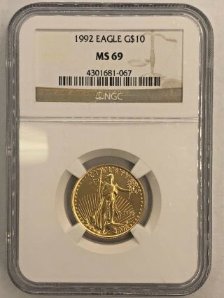 Ngc 1992 G$10 Gold American Eagle Ms69 1/4oz
