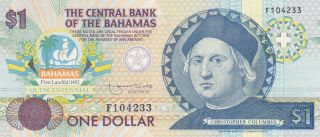 1 Dollar Unc Commemorative Banknote From Bahamas 1992 Pick - 50