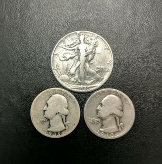Better 1945 Walking Liberty Half Dollar,  1935 - D & 1940 - D Washington Quarters
