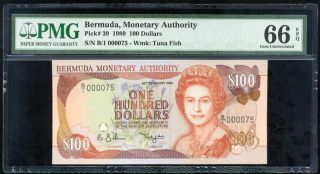 Bermuda 100 Dollars 1989 P 39 Low Serial Number 75 Gem Unc Pmg 66 Epq High