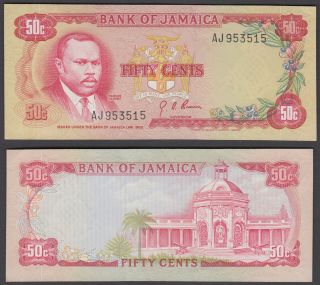 Jamaica 50 Cents 1960 (1970) Banknote (au) Crisp Banknote P - 53