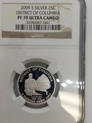 2009 - S District Of Columbia Silver Quarter 25c - Ngc Pf 70 Ultra Cameo