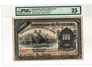 Guatemala El Banco Americano De Guatemala 100 Pesos 1920 Ps119a Pmg Vf 25