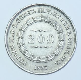 Brazil Empire Pedro Ii 200 Reis,  1857 Silver Coin Ef