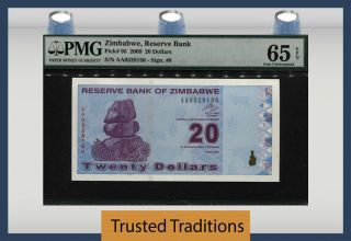 Tt Pk 95 2009 Zimbabwe 20 Dollars - Reserve Bank Pmg 65 Epq Gem Uncirculated
