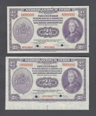 Netherlands Indies 2 Notes 2 1/2 Gulden 1943 P112s Specimen Aunc - Unc