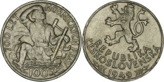 Czechoslovakia: 100 Korun Silver 1949 (jihlava Mining) Xf,