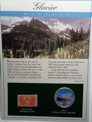 Glacier National Park Montana Colorized Us 2006 Eagle 999 Silver Coin Stamp B
