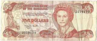 Bahamas 1984 $5 Banknote (1974 Act) Pk 45b Sign F Smith,  2 Horizontal Serial 