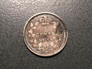 Scarce 1875 H Small Date Canada Five Cent Silver
