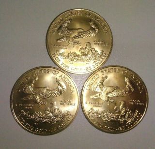 1 - 1/2 OUNCES.  24K AMERICAN GOLD EAGLES 2015 UNCIRCULATED 3 TOTAL @1/2 OUNCE EACH 2