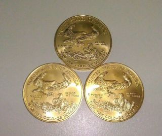 1 - 1/2 OUNCES.  24K AMERICAN GOLD EAGLES 2015 UNCIRCULATED 3 TOTAL @1/2 OUNCE EACH 4