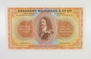 England.  Bradbury,  Wilkinson & Co.  Ltd 1900 - 10 Advertising Banknote Gem Unc Bw&c