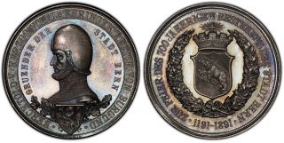 Switzerland Bern Canton 1891 Ar Medal Pcgs Sp63 Leu - 588 700th Anniversary