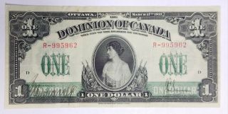 1917 Dominion Of Canada 1 Dollar Large Banknote Xf