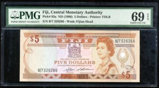 Fiji 5 Dollar Nd 1986 P 83 Qe Ii Gem Unc Pmg 69 Epq Highest Finest