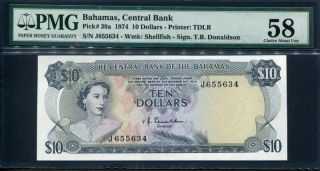 Bahamas 1974,  10 Dollars,  P38a,  Pmg 58 Aunc