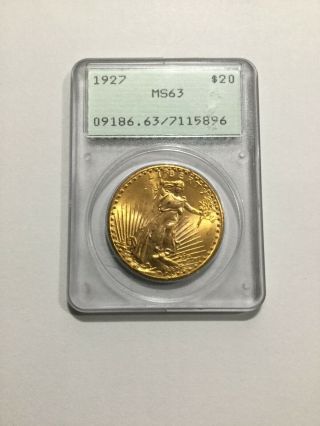 1927 $20 St.  Gaudens Double Eagle Pcgs Ms63 Old Rattler Holder