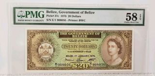1976 Belize,  Government Of Belize 20 Dollars Pick 37c Pmg 58 Epq