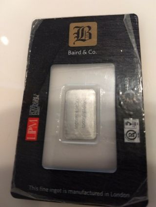 Baird & Co.  1/10 oz.  999 Fine Rhodium Bar.  Assay Card.  Precious Metal 3