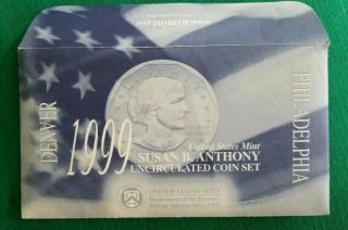 1999 P & D Susan B.  Anthony Dollars - Souvenir 2 Coin Set In Envelope