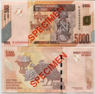 Congo 5000 5,  000 Francs 2013 Specimen P 102 R - D Prefix Unc