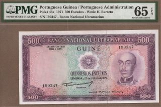 Portuguese Guinea: 500 Escudos Banknote,  (unc Pmg65),  P - 46a,  27.  07.  1971,  No Rese