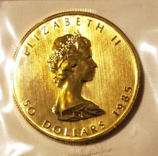 1985 $50 Pure Gold Canadian Maple Leaf.  9999 1 Oz.
