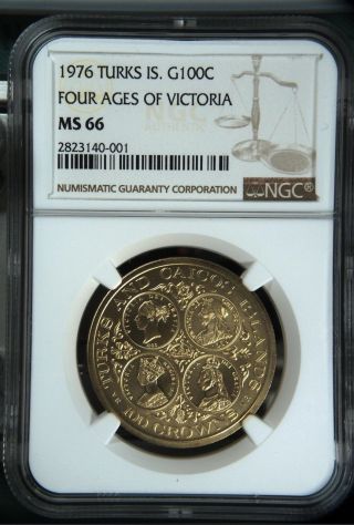 Only 250 Minted 1976 Turks & Caicos 100 Crowns Victoria Unc Gold Coin Ngc Ms66