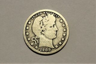 1908 Us Barber Quarter Dollar Coin