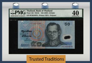 Tt Pk 102 Nd (1997) Thailand Bank 50 Baht " King Rama Ix " Pmg 40 Extremely Fine
