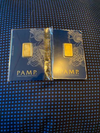 Two 5 Gram Gold Bars - Pamp Suisse - Fortuna - 999.  9 Fine In Assay